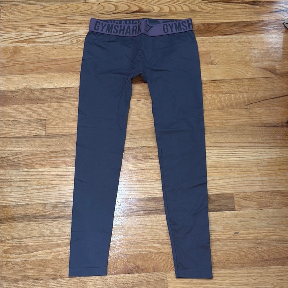 Gymshark Charcoal Leggings with Purple Waistband